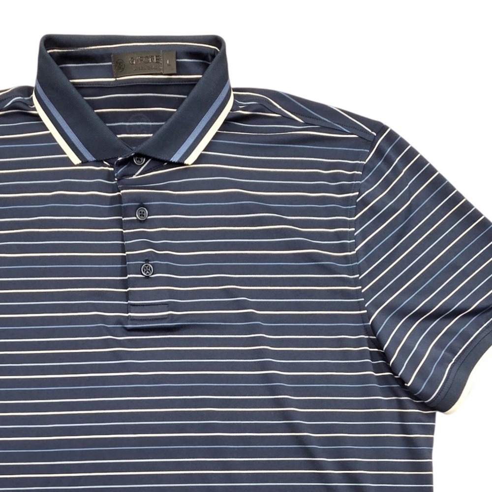 G/FORE Blue Multi Stripe Tech Pique Golf Polo Mens Large *READ
